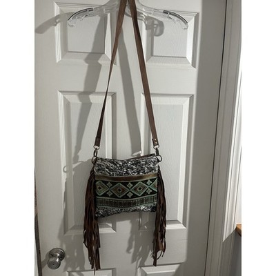 Brindle Cowhide Crossbody Bag Leather Turquoise Aztec Western