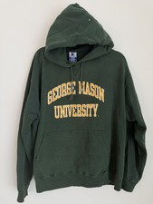 VTG 90s Champion George Mason University Hoodie Thrashed Green Made in USA
