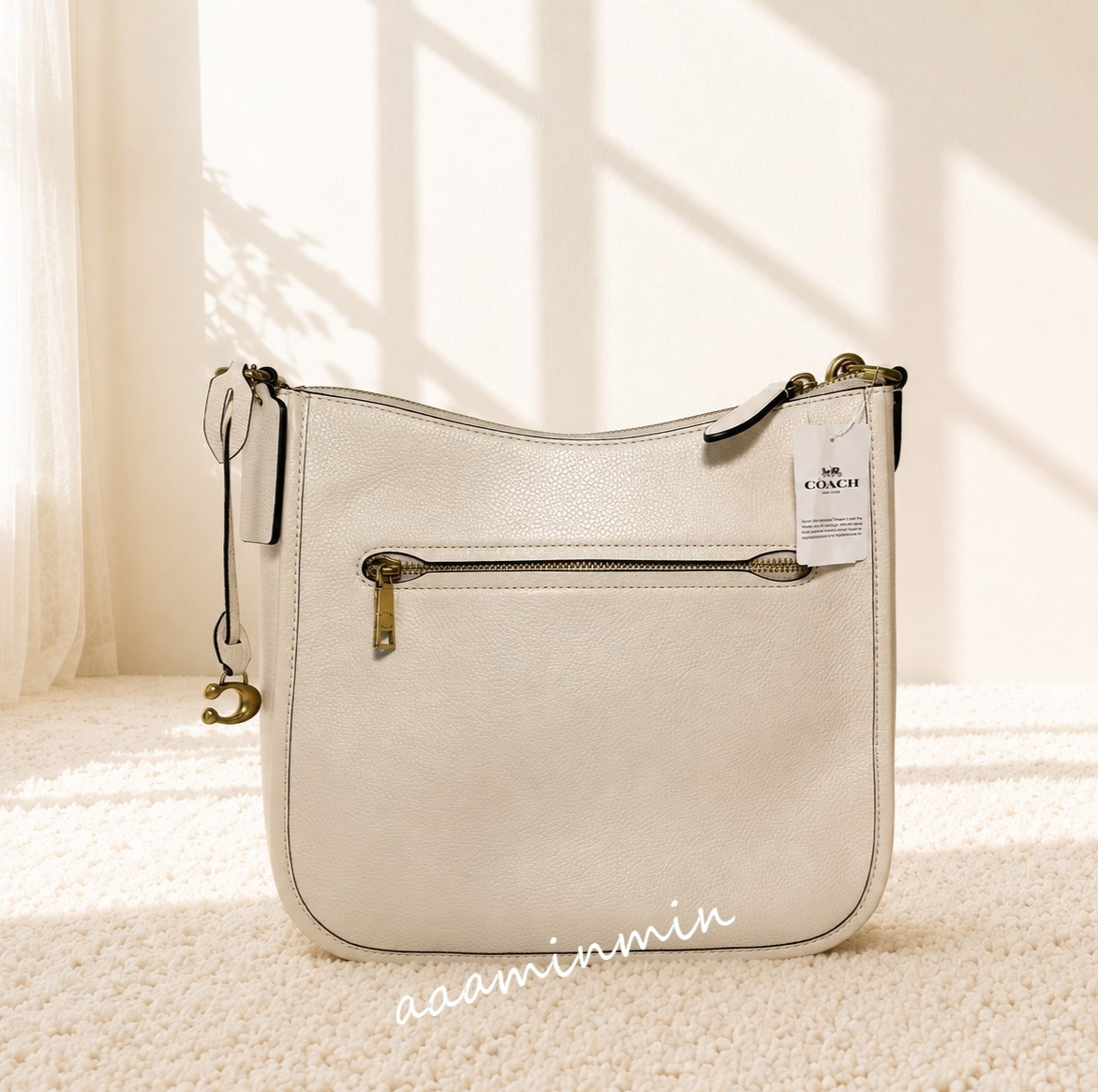 NWT Coach Chaise Polished Pebble Leather Crossbody C8483 Chalk