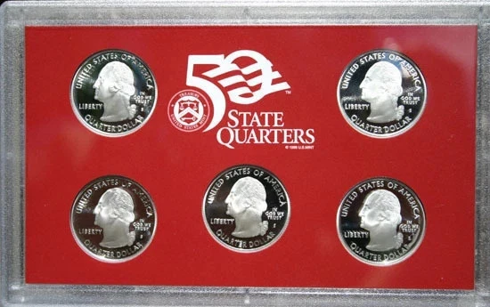 2008 S US Mint SILVER State QUARTER Proof 5 Coin ONLY Set w box and coa - Image 2 of 2