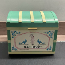 Holly Hobbie Plastic Jewelry Box Mirror Removable Tray Compartments Green Blue