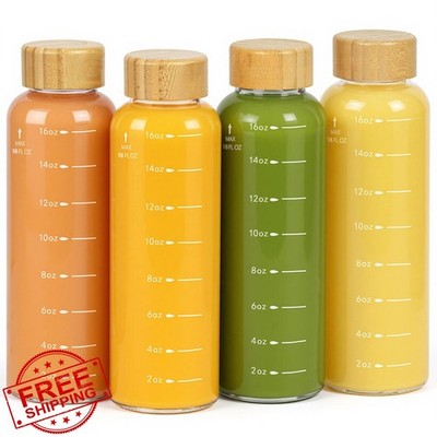 Freshmage 4 Pack 18oz Glass Bottles Bamboo Caps Leak Proof