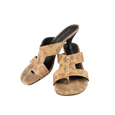 Donald J Pliner Vonna3 Cork Kitten Heel Thong Sandals Womens 7M Whipstitch Brown