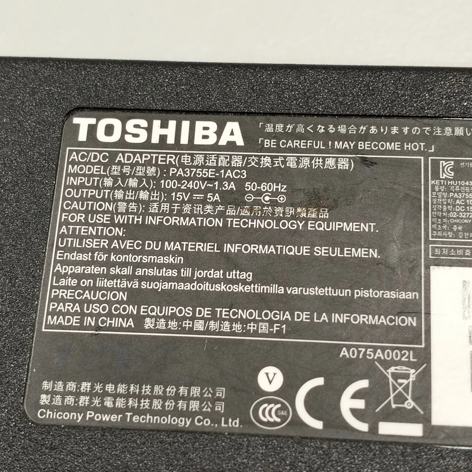 Genuine Toshiba 15V 5A 75W Laptop Power Adapter Tip 6.3 X 3.0mm PA3755E-1ACA - image 3 of 4