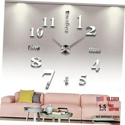 Timelike Large DIY Wall Clock, Modern 3D Frameless Wall Clock 31.5*39 Silver