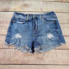OLD NAVY Women's Shorts Blue 8 Distressed Denim High-Rise Stretch O.G. Straight
