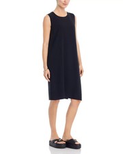 Eileen Fisher Silk Overlay Dress Women's XS Black Jewel Neck Button Back Closure