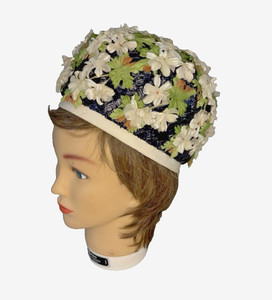 Vintage 50s Woodward & Lothrop Hat Beige Pleated Chiffon & Straw Pillbox Bow Vintage Straw Pillbox Hat With Bow, Vintage Hat, 1950-60s  main image 4