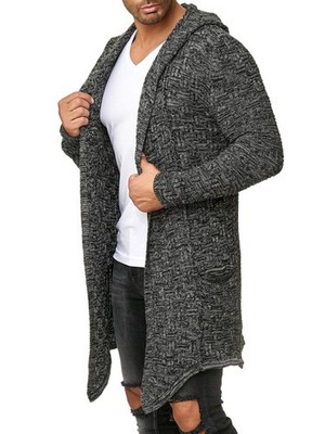 Redbridge Herren Strickjacke Übergangsjacke Cardigan Asymmetric Long Cut Kapuze