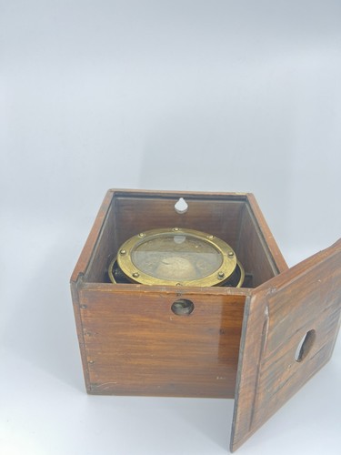 Antiker Dufour Maritim Messing Kompass im Holzetui Maritime Navigation Vintage - Bild 1 von 14