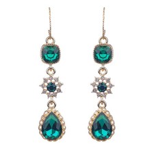 Vintage Emerald Green Rhinestones Beads Dangle Drop Earrings for Women Long Clas