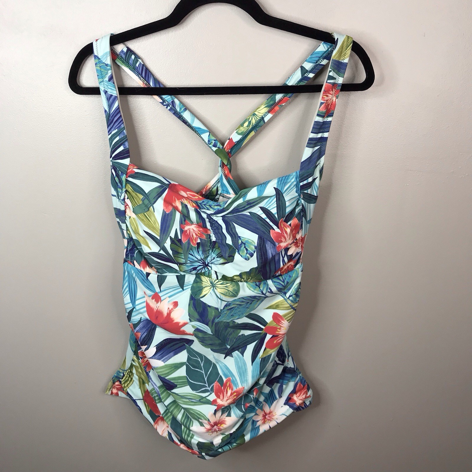 Lands’ End Floral Tankini Swim Top Sz 10