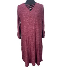 Apt. 9 Burgundy Marled Knit Dress Lattice V-Neck Long Sleeve with Pockets XL