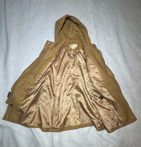Abrigo de lana con capucha marrón caramelo Michael Kors con hebillas talla 12 - Imagen 5 de 10