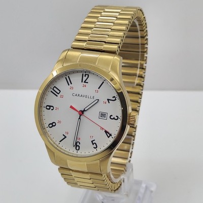 キャラバン117 Caravelle By Bulova Men's Watch White Face Gold Tone Stretch