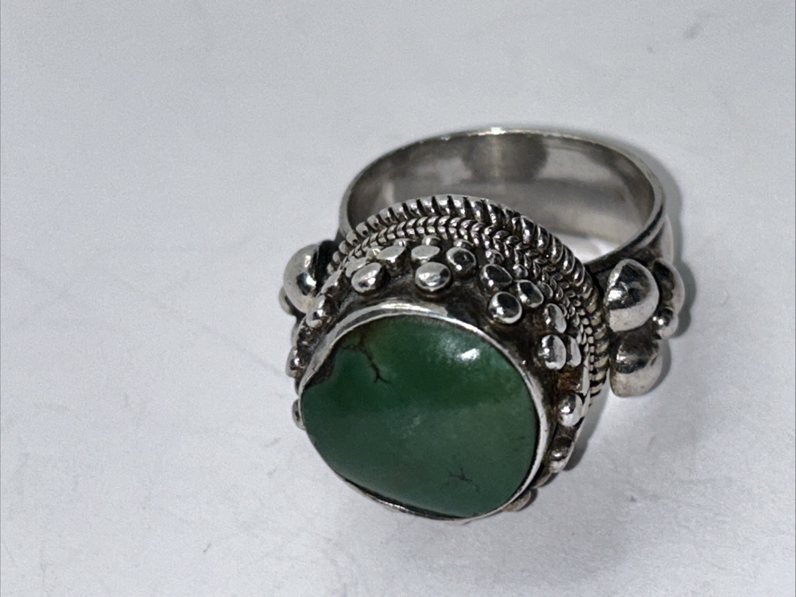 Solid Sterling Silver .925 Green Agate Antique St… - image 2