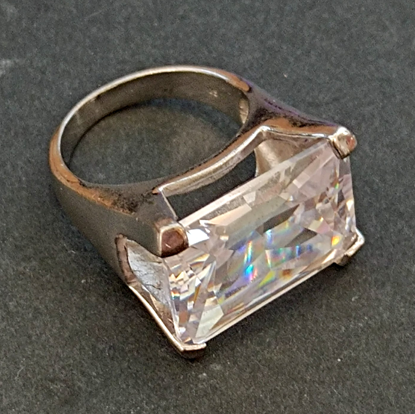 Clear Quartz Silver Ring Statement Cocktail Moder… - image 1