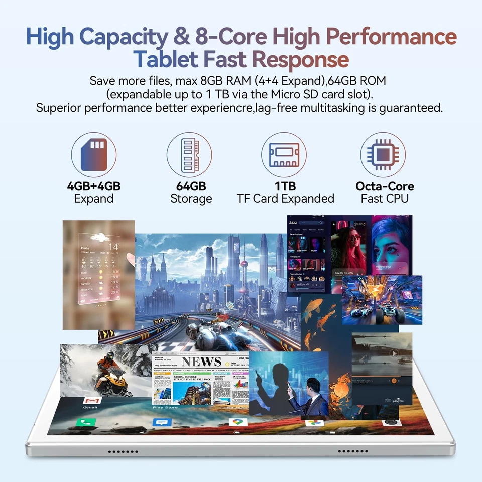 Android 14 Tablet 2025 Latest Tablets, 10 inch Tablet (4+4)GB RAM 64GB ROM 1T... - Image 2 of 4