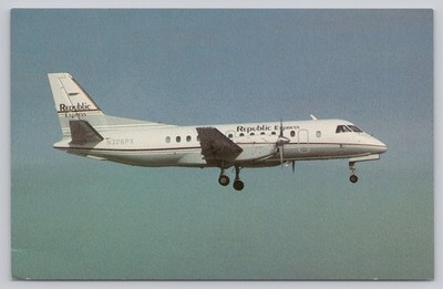 Republic Express Saab SF340A Airplane Postcard by Plane Views