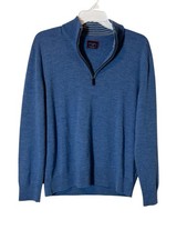 Untuckit Extra Fine Merino Wool Quarter Zip Mens Blue Sweater Size Large