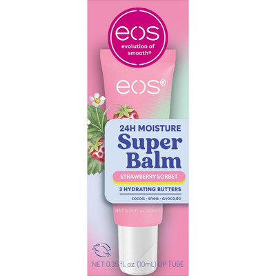 eos Super Balm 0.35oz   Strawberry Sorbet, 24H Moisture Lip Treatment