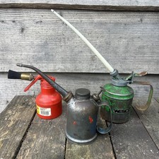 3 x Vintage Small Metal Thumb Pump Oiler Cans , Kabi, Wesco, Braime
