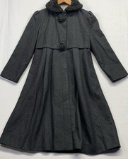 Rothschild 100 Wool Coat Girls 10 Rosettes Fur Collar Buttons Long Dress Black