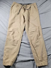 Hurley Joggers Men's XL Beige Elastic Waist, Lightweight Stretch Nylon Blend