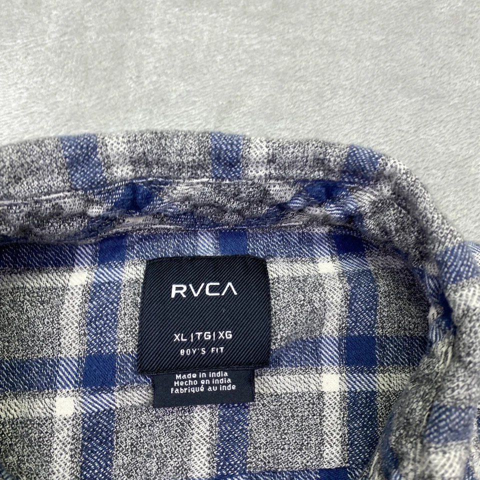 Camisa de franela a cuadros manga larga con botones informal talla XL occidental RVCA para niños Foto 4 de 4