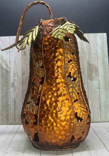 Zucca Vintage Metallo Rame Colore Arancione Halloween Autunno Decorazione Casa 17" Alta