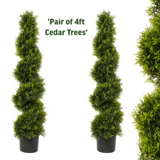 Pair of Best Artificial 4ft/120cm Cedar Conifer Spiral Outdoor Topiary Trees