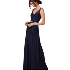 Hitherto BHLDN Navy Blue Fleur Lace Chiffon Maxi Formal Gown Prom Dress, Size 10