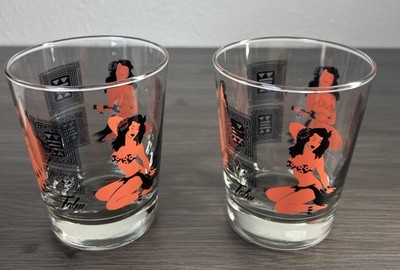 House of Tabu Tiki Glasses Set 2 Hula Girl 15oz Polynesian Barware Retro Design