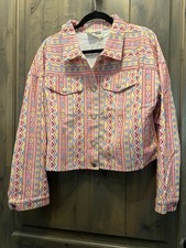 NEW Savanna Jane Women's Aztec Corduroy Button Jacket w/bling fringe on back. M