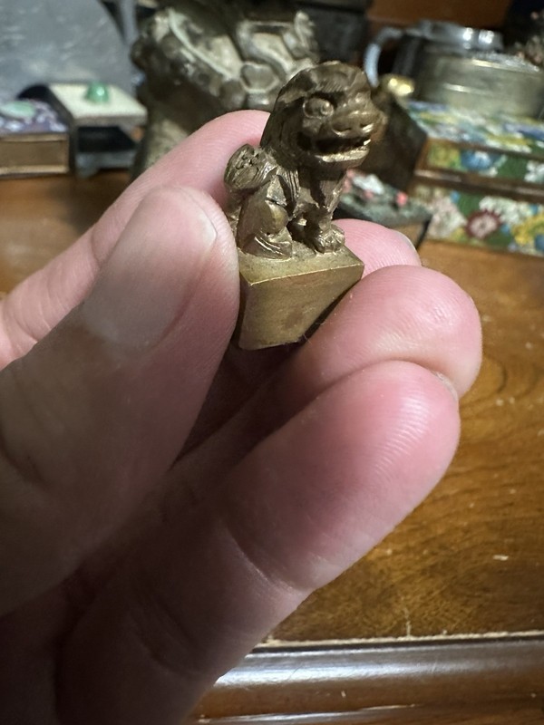 Mini Size Tiny Antique Vintage Chinese Bronze Craving Guardian Foo Lion Seal