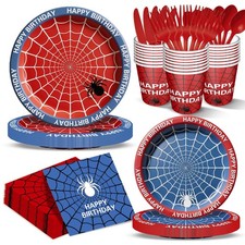 168 PCS Spider Birthday Decorations Theme Party Supplies Kids Boys Favor