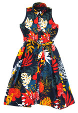TAHARI Red Blue Green Yellow Floral Sleeveless Button Down Midi Shirt Dress 6