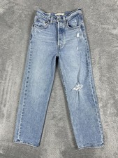 Levis Premium Ribcage Straight Ankle Jeans Womens 24x27 Light Wash Distressed