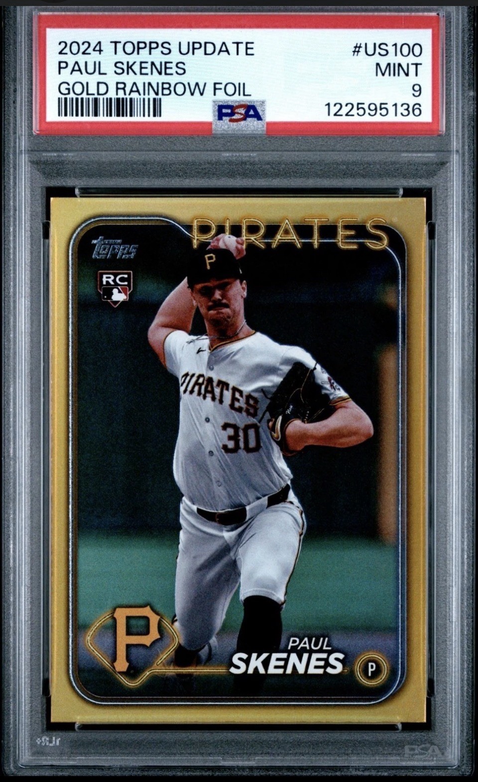 2024 Topps Update Baseball Paul Skenes Gold Rainbow Foil RC #US100 PSA 9