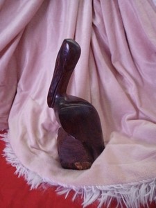 Large Vintage Hand Carved Wood Pelican Figurine - 10.5"