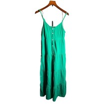 Universal Thread Tiered Maxi Dress Green Spaghetti Straps Button Smocked Back S