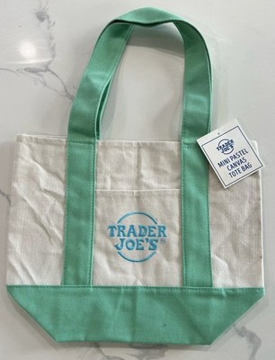 Trader Joe's Mini Foldable Canvas Tote Bag Mint Green 