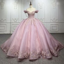 Sweet Pink Quinceanera Dresses Off Shoulder Lace Up Bcak Prom Party Ball Gowns