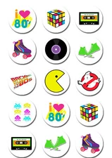 Retro 80'S  Images Edible 1.5" Cupcake toppers Precut