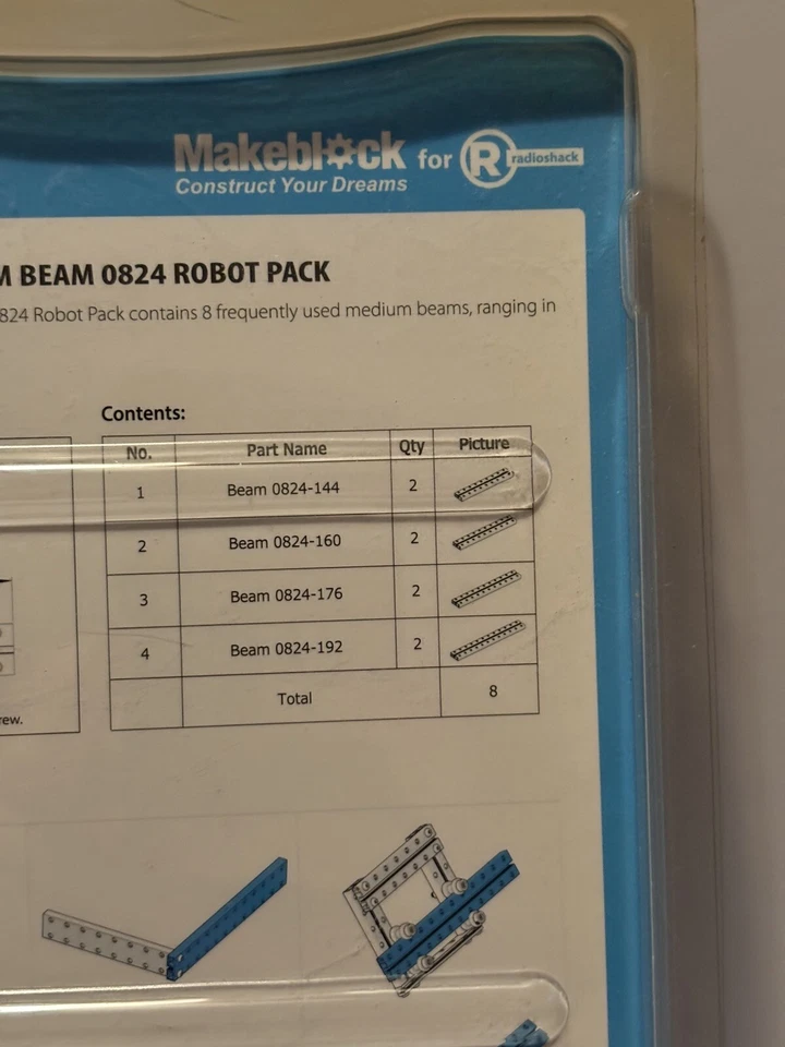 MAKEBLOCK Medium Beam 0824 Robot Pack Radioshack 8 Beams NEW In Package - Image 4 of 4