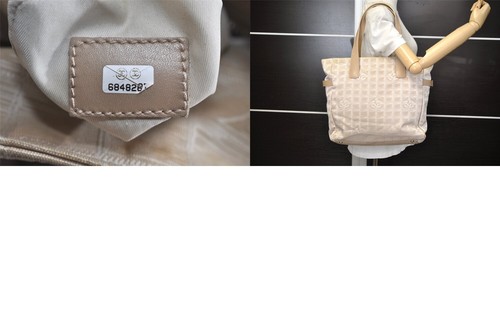 Authentic CHANEL New Travel Line Shoulder Tote Bag Nylon Leather Beige 3661M - Picture 10 of 10