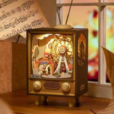 Rolife LED Sunset Carnival Music Boxes 3D Wooden Puzzle with LED Kids Teens Gift