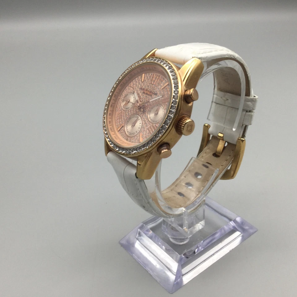 Akribos XXIV Watch Women 36mm Rose Gold Tone Day Date Bling Leather New Battery - Image 4 of 4