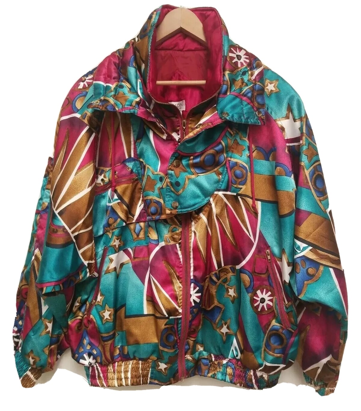 Vintage Lavon 80s Jacket Shoulder Pads Satin Colorful… Gem