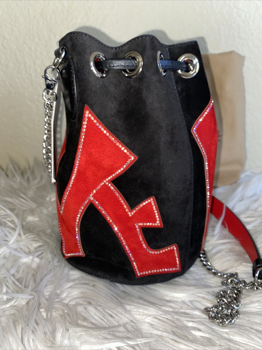 Christian Louboutin Suede Marie Jane Love Embellished Bucket Black
